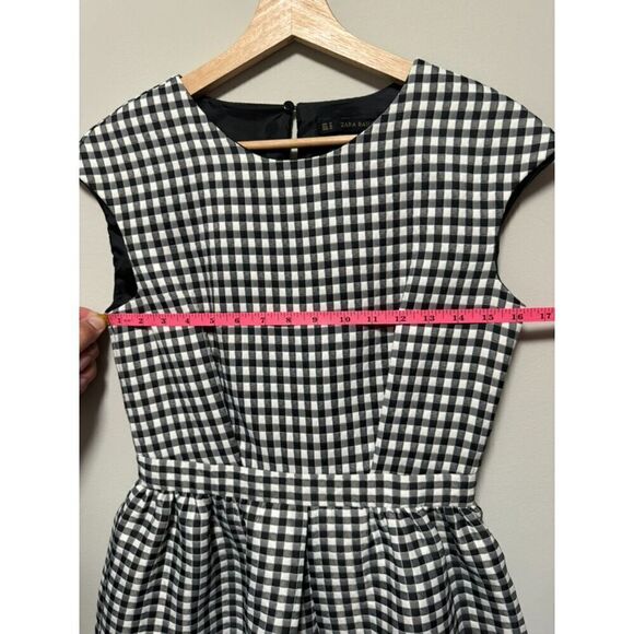 Zara Basic Spring Summer Dress Gingham Cap Sleeve Fit & Flare Size M - Picture 12 of 14